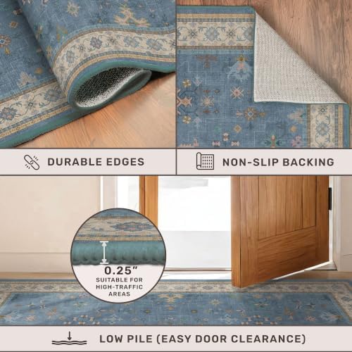 Hazo Haus Washable 10ft Long Hallway Runner Rug Blue - 3 x 10 Runner Rug, Boho Waterproof 3x10 Kitchen Floor Mat - Modern Eclectic Boho Design Décor - Image 4