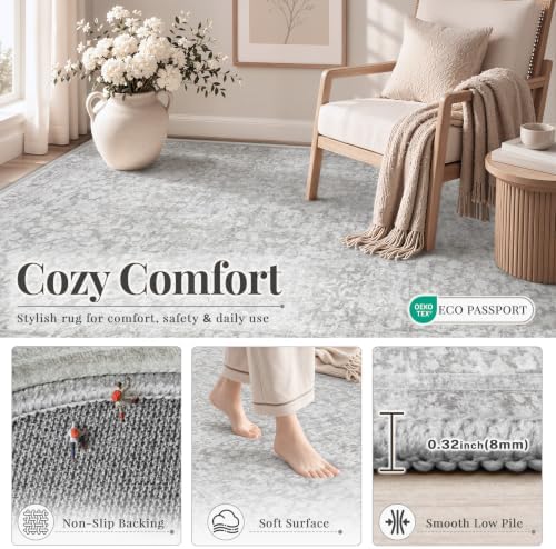 8x10 Area Rugs for Living Room: Boho Vintage Washable Rug Non-Slip Soft Stain Repellent Area Rugs Indoor Low-Pile Large Carpet for Bedroom Office Dining Room Playroom Farmhouse (Grey, 8'x10') - Image 6