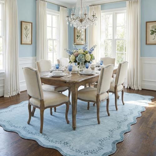 GarveeHome 5x7 Scalloped Area Rug Blue Washable Bedroom Living Room Rug - Image 2
