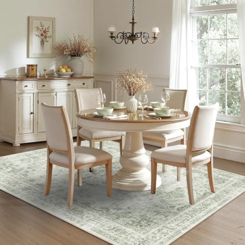 5x7 Washable Bedroom Area Rug Non-Slip Medallion Green Throw Carpet - Image 2