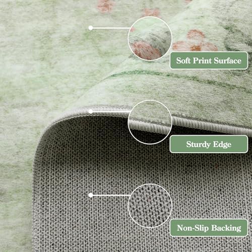 Wonnitar Green Area Rug for Living Room, Floral Bow 8x10 Washable Rug, Ultra-Thin Non Shedding Soft Boho Carpet for Bedroom Dining Room Playroom Dorm, Light Green - Image 6