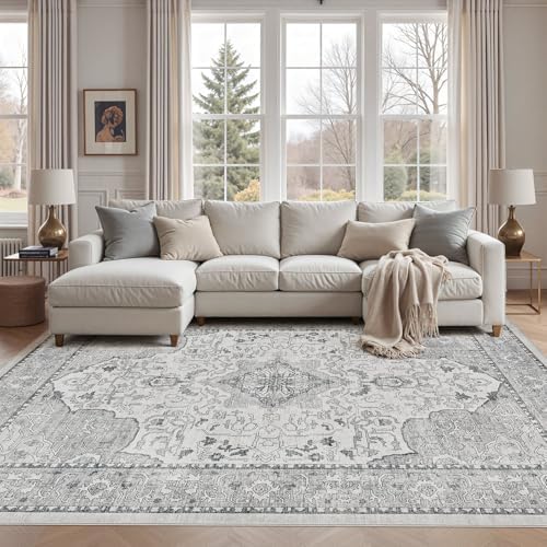 cotiled Vintage Washable Area Rug 8x10 Non Slip Rugs for Living Room Grey by COTILED