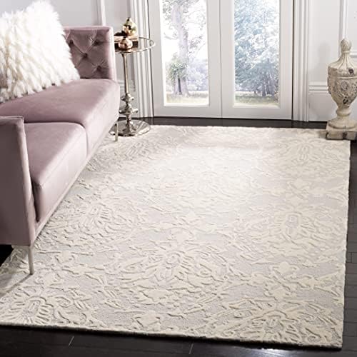 SAFAVIEH Blossom Collection Area Rug - 9' x 12', Light Grey & Ivory, Handmade Wool, Ideal for High Traffic Areas in Living Room, Bedroom (BLM107A) by Unknown
