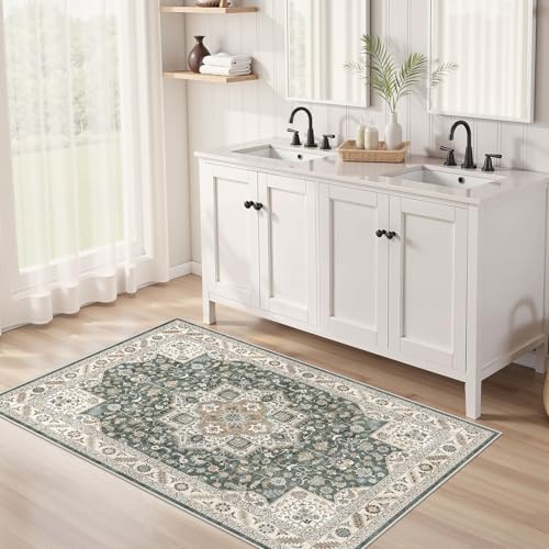 cotiled 3x5 Area Rug for Living Room, Washable, Traditional, Vintage Green - Image 3