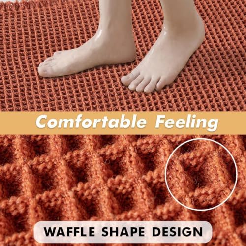 MIULEE Fall Orange Set of 2 Waffle Bathroom Rugs Bath Mat 17"x24"+17"x48" - Image 5