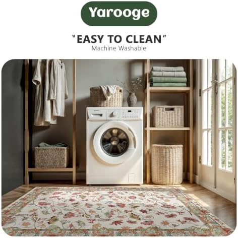 8x10 Area Rugs, Machine Washable Low Pile Floral Rugs for Living Room, Bedroom, Large Vintage Area Rug with Non-Slip Backing for Dining Room(Eden Red) - Image 5