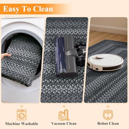 HEBE Faux Jute Kitchen Rugs Set of 2, Washable Kitchen Mats for Floor - Image 5