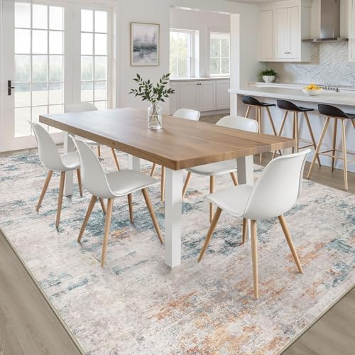 LOONGRUG 6x8 Area Rug Washable Neutral Modern Living Room Rug Teal Brown - Image 5