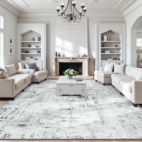 Rugflix 9x12 Area Rugs for Living Room, Washable Blue Grey Large Rug by RugflixAreaRugs