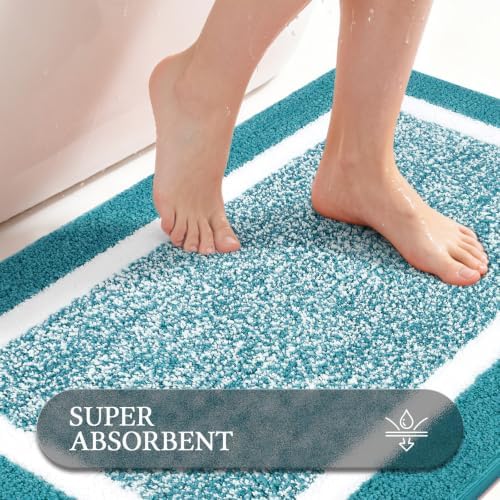 Pauwer Bathroom Rugs 3 Piece Set, Non Slip Washable Bath Mat, Aqua Blue - Image 4