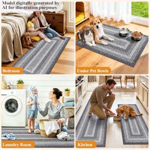 HEBE Faux Jute Kitchen Rugs Set of 3, Washable Kitchen Mats for Floor - Image 6