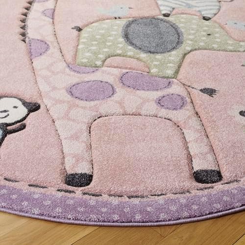 SAFAVIEH Carousel Kids Round Rug 5'3", Modern Blush Pink CRK120U - Image 6