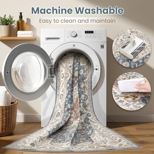 cotiled 2x3 Area Rug for Living Room, Washable, Traditional, Vintage Blue - Image 5