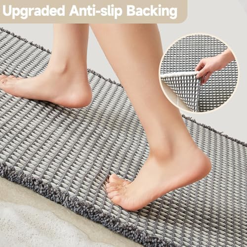 TYUU Waffle Runner Rug Bathroom, Long Boho Bath Mat, 60x24 Grey & White - Image 4