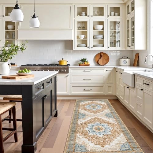 Kitchen Rugs Sets of 3 100% Non Slip Washable Kitchen Mats for Floor, Tan - Image 6