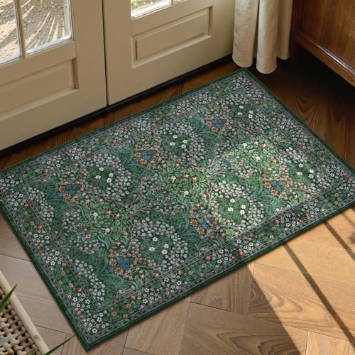 Lahome Floral Entryway Rug, 2x3 Kitchen Rugs Non Slip Washable Boho Green by Lahome