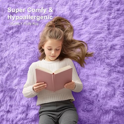 OLANLY 2x5 Machine Washable Runner Rugs for Hallway, Soft Fluffy Shaggy Bedside Rugs for Bedroom, Living Room, Indoor Floor Carpet for Kids Girls and Boys, Nursery Rooms, Home Decor Aesthetic, Purple - Image 6