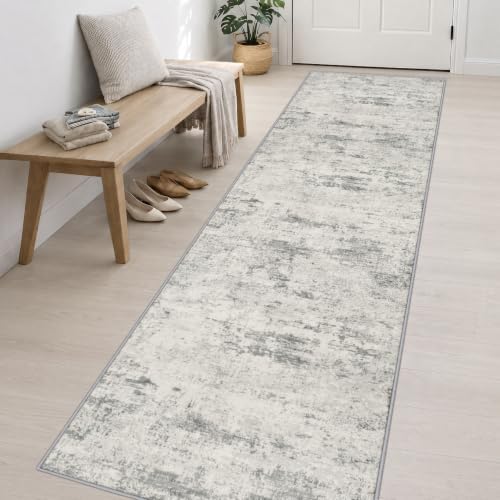 3x14 Washable Runner Rug：Modern Abstract Kitchen Soft Carpet Gray - Image 3