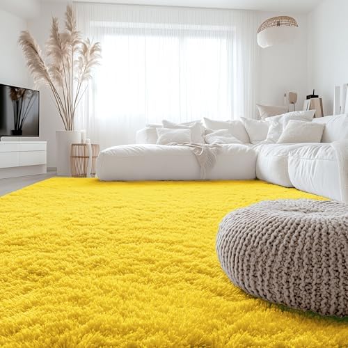 OLANLY 8x10 Machine Washable Large Area Rugs for Living Room, Bedroom, Soft Fluffy Shaggy Bedside Rug, Indoor Floor Carpet for Kids Girls and Boys, Dorms, Nursery, Home Decor Aesthetic, Yellow - Image 3