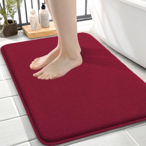 OLANLY Memory Foam Small Bathroom Rugs 24x16, Absorbent Bath Mat, Burgundy by OLANLY