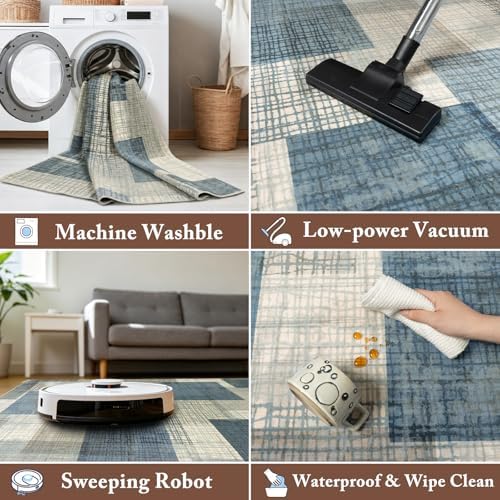 Washable 2x6 Runner Rug for Hallway Kitchen Bedroom, Blue - Image 6