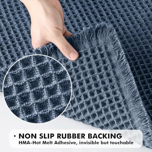 MIULEE Set of 2 Waffle Bathroom Rugs Boho Bath Mat Blue 17x24 Inch - Image 4