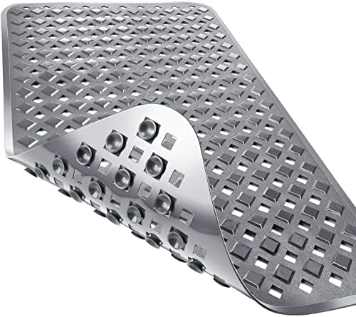 Yimobra Bathtub Mat Non Slip, Super Strong Suction Cups, 28"X16" Long Shower Mat with Drain Holes, Machine Washable Fast Draining Bath Mats, Bathroom Essentials,Gray by Yimobra