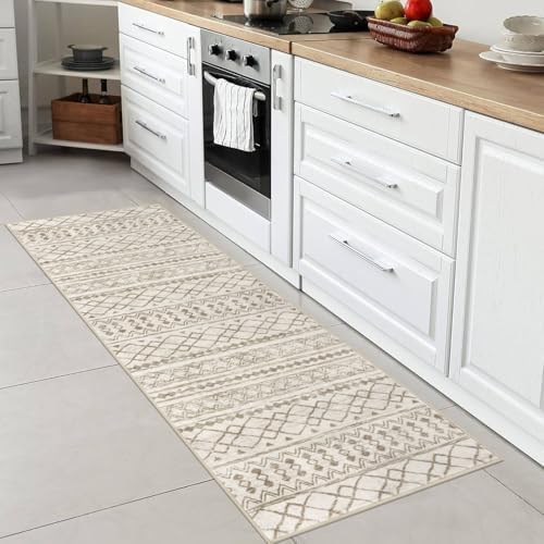KUTA Moroccan Runner Rug 2x6 Vintage Beige Boho Hallway Kitchen Rugs - Image 4