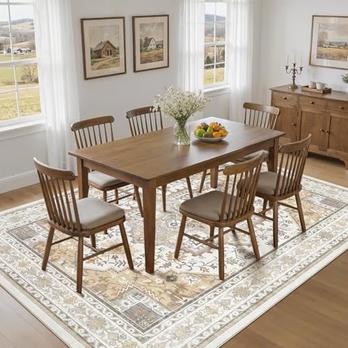 UERMEI 8x10 Area Rug for Living Room - Washable Vintage Carpet, Non-Slip Soft Large Indoor Floor Rugs for Bedroom Home Office & Under Dining Table Decor, Brown Beige - Image 5