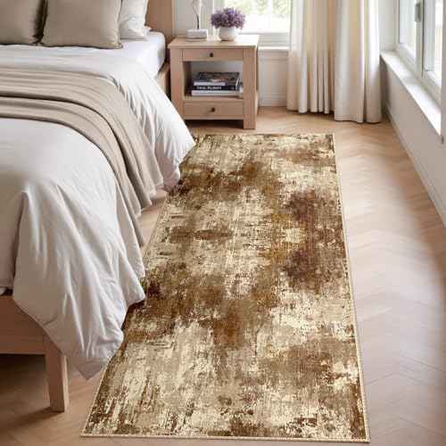 RELEANY Washable Runner 2'x10' Abstract Area Rug for Hallway Brown Tan - Image 4