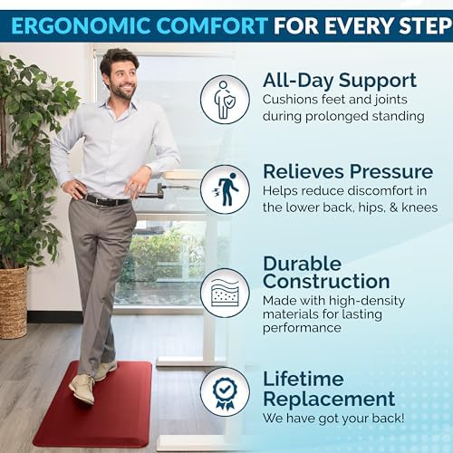 ComfiLife Anti Fatigue Floor Mat – 3/4 Inch Thick Kitchen Mats for Floor, Standing Desk Mat, Kitchen Rug – Comfort at Home, Office – Durable – Stain Resistant – Non-Slip Bottom (20" x 32", Red) - Image 3