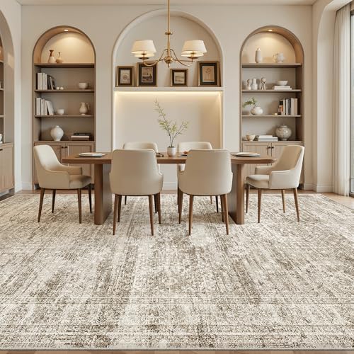 Soalmost 12x15 Washable Area Rugs Soft Living Room Rug Abstract Brown - Image 4