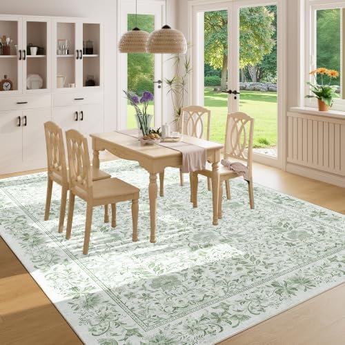 DUKINO 6x9 Area Rug Vintage Floral Washable Rugs for Living Room Sage Green - Image 3