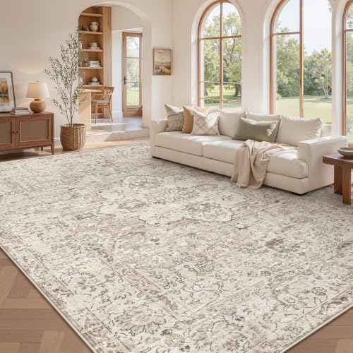 Zomfy 8x10 Area Rugs Washable Rug: Boho Vintage Rug Large Non-Slip Soft Rugs for Living Room Low Pile Retro Medallion Indoor Carpet for Bedroom Nursery Dining Room Dorm Farmhouse Office(Brown, 8'x10') - Image 2