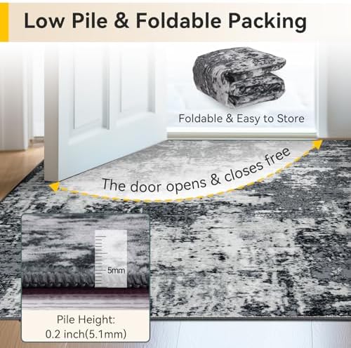 RELEANY Washable Runner 2'6"x14' Abstract Area Rug for Hallway Black White - Image 4