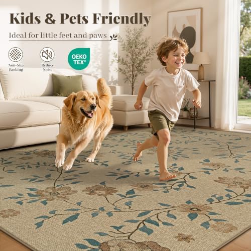 Aoyaomi Easy Jute Rug 5x7 Area Rugs: Washable Woven Rug for Living Room Netural Floral Area Rug Non-Slip Indoor Outdoor Carpet for Bedroom Farmhouse Dining Room Office Patio (Natural Flower, 5'x7') - Image 5