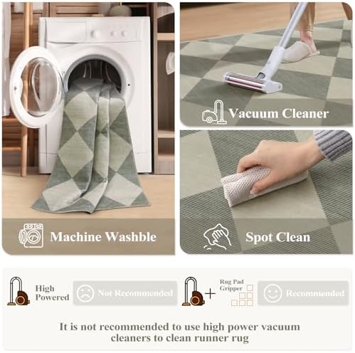 Beeiva Checkered Print 5x7 Rugs for Living Room, Non Slip Soft Green Rugs for Bedroom Ultra Thin Washable Rugs 5x7, Moroccan Farmhouse Carpet for Playroom Kids Room, Classic Classroom Dorm Home Decor - Image 5