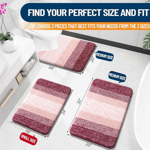 OLANLY Micorfiber Bathroom Rug Set 2 Piece, Soft Absorbent Bath Mats, Red - Image 3