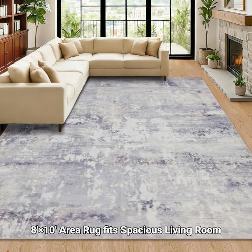 RCTJHOME 8x10 Dusty Lavender Accents Abstract Neutral Modern Washable Rug - Image 4