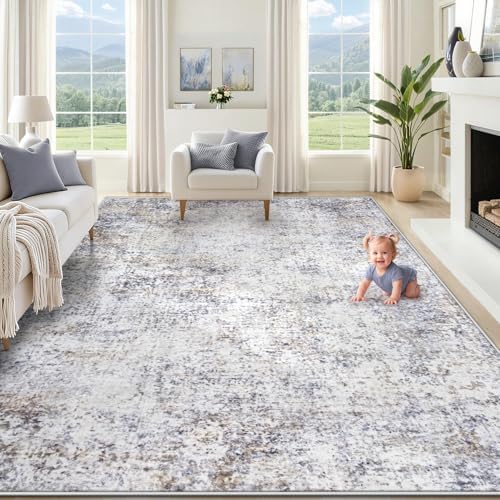 XLUEZ 8x10 Area Rugs for Living Room, Washable Modern Abstract Large Area Rug Neutral Soft Non Slip Kids Rug Stain Resistant Indoor Carpet for Bedroom Nursery Dining Room Playroom(Bluegrey, 8'x10') by XLUEZ
