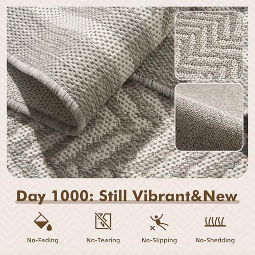 MontVoo-Outdoor Rug-Patio Rug 6x9 Polypropylene Indoor Outdoor Rugs Outdoor Carpet for Patio Deck Balcony Porch, Textured Weave, Durable for High Traffic, Fade-Resistant, Boho Farmhouse Silver Grey - Image 2