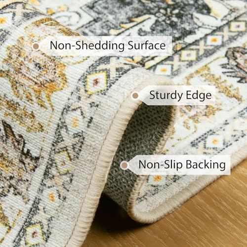 BESTSWEETIE Washable Boho 8x10 Area Rug, No Pile, Living Room, Grey Brown - Image 3