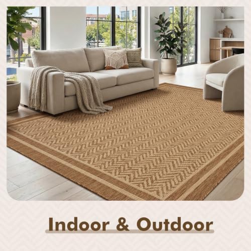 MontVoo-Outdoor Rug-Patio Rug 5x7 Polypropylene Indoor Outdoor Rugs Outdoor Carpet for Patio Deck Balcony Porch, Textured Weave, Durable for High Traffic, Fade-Resistant, Boho Farmhouse Neutral Brown - Image 3