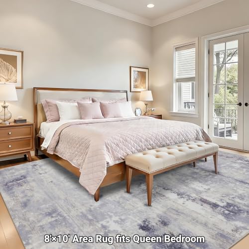 RCTJHOME 8x10 Dusty Lavender Accents Abstract Neutral Modern Washable Rug - Image 2