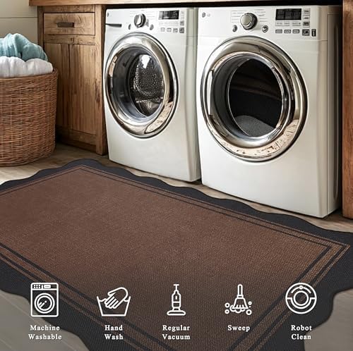 Scalloped Easy Jute Kitchen Rug 2x3 Front Door Mat Black Brown Entryway Rug - Image 6