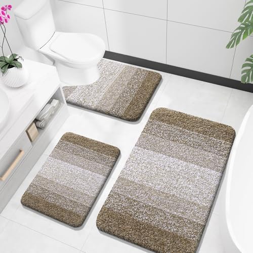 OLANLY Microfiber Bathroom Rugs Sets 3 Piece, Absorbent Bath Mats, Coffe by OLANLY