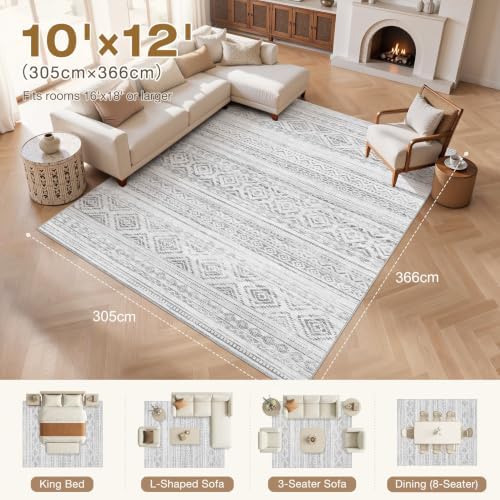 cotiled Boho 10x12 Area Rug for Living Room: Large Moroccan Washable Rug - Image 7