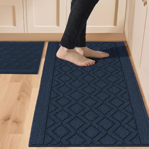 COSY HOMEER 48x20Inch/30X20Inch Kitchen Rugs Sets of 2,Navy Blue by COSYHOMEER