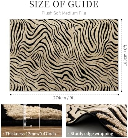 YIHOUSE 6×9 Ft Zebra Area Rugs Black and Beige: Washable Nonslip Plush Soft Rug for Living Room - High-Low Striped Carpet for Bedroom Dining Room Office Playroom Nursery Home Decor - Image 2