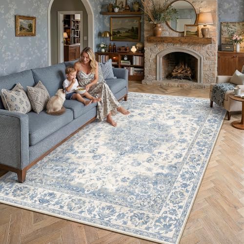 PureCozy Blue Area Rug 6x9 Vintage Oriental Medallion Non-Slip Carpet - Image 2